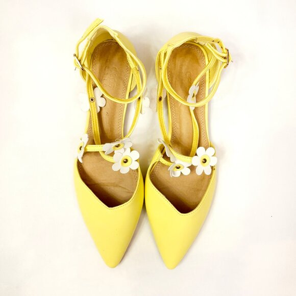 ASOS DESIGN Lydia pointed ballet flats in yellow with flowers size US 7 - Picture 4 of 8
